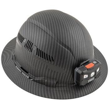 PROTECTIVE HEAD GEAR | Klein Tools 60347 Premium KARBN Pattern Class C, Vented, Full Brim Hard Hat with Rechargeable Lamp